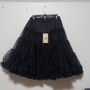 Hell Bunny Black Ruffled Penelope Petticoat Midi Skirt
